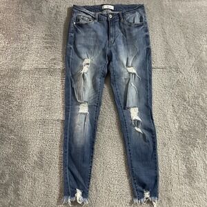 KanCan Jeans Womens 11/29 Skinny Distressed Ripped Raw Hems‎ Medium Wash Stretch